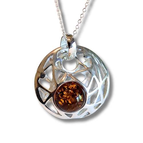 HW-2586 Pendant Round-Double-Sided Grn/Cognac $65 at Hunter Wolff Gallery